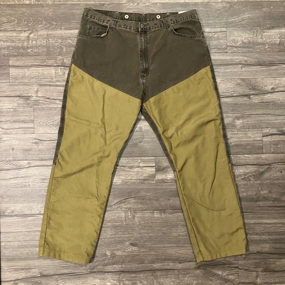 Wrangler Pro Gear Brush Guard Pants Men's 42x32 Brown Denim Jeans Yellow Nylon